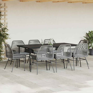 9-teilige Garten Essgruppe Grau Poly Rattan
