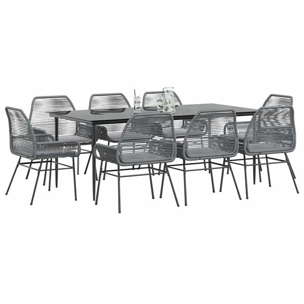 9-teilige Garten Essgruppe Grau Poly Rattan