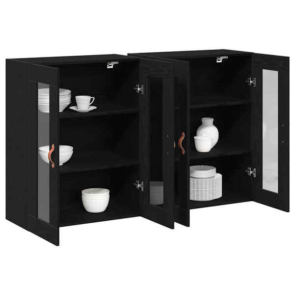 Wandschränke 2er Set Schwarz Eichenoptik