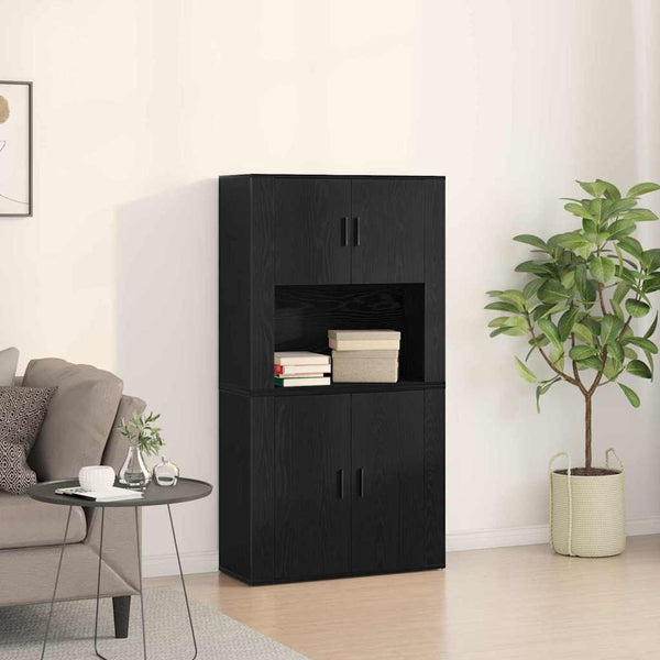 Highboard Schwarz Eichenoptik 80x33x150cm
