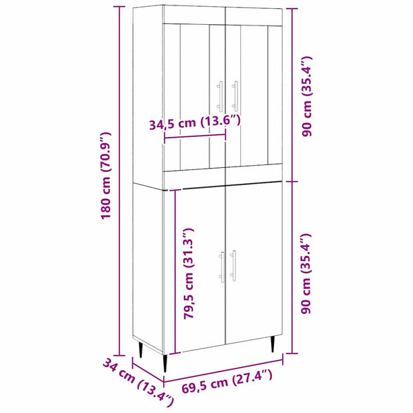 vidaXL Highboard 2 pcs en bois d'ingénierie chêne artisan