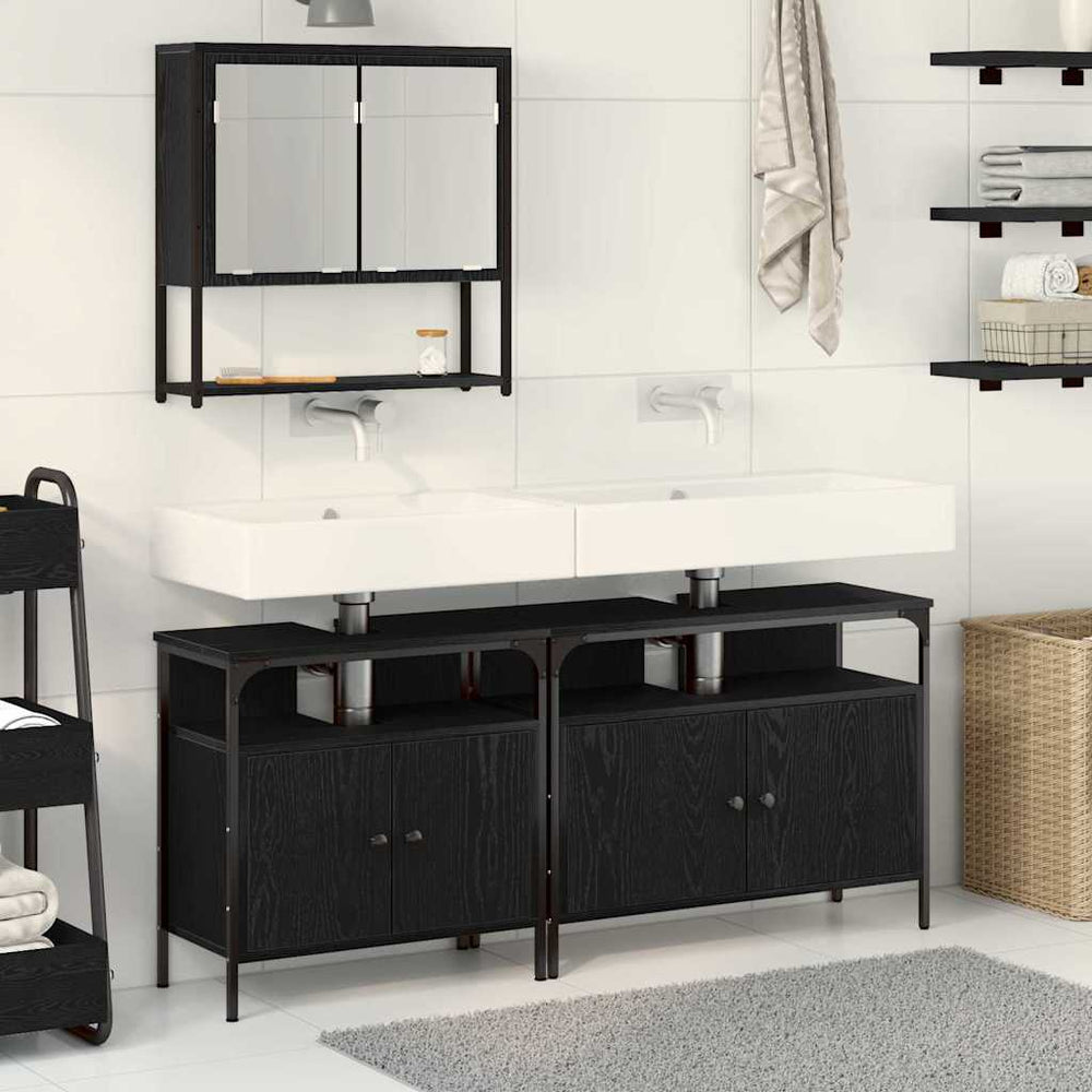 Badezimmermöbel Set Schwarz mit Regal, 3-teilig