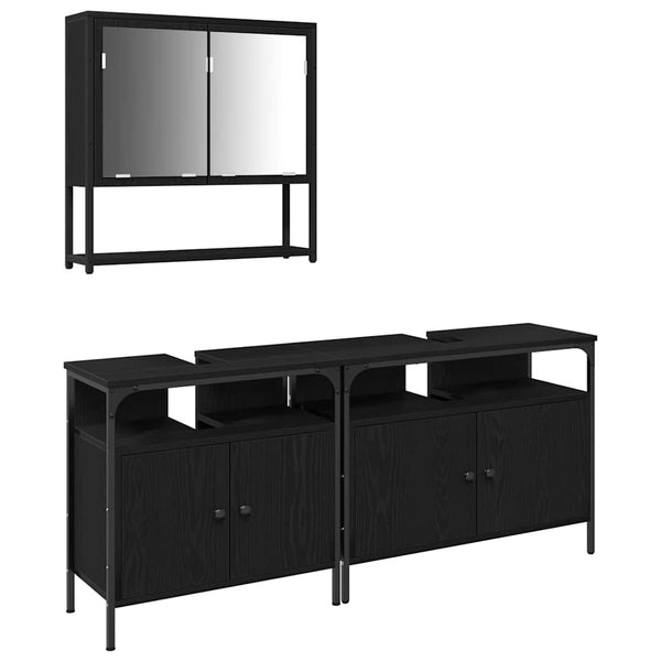 Badezimmermöbel Set Schwarz mit Regal, 3-teilig