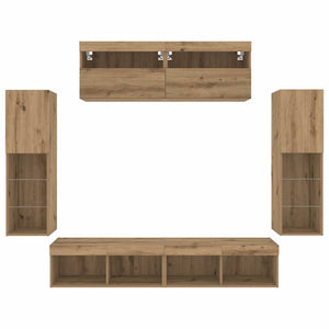 Wandmontiertes TV-Schrankset, 6-teilig, Artisan-Eiche