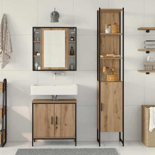 Badezimmer Waschbeckenunterschrank mit Regal Braun