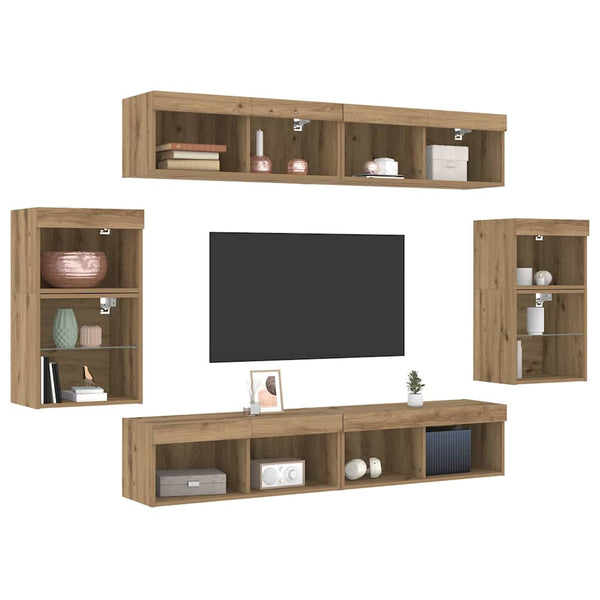 TV-Schrank-Set Wandmontiert Artisan-Eiche 8-teilig
