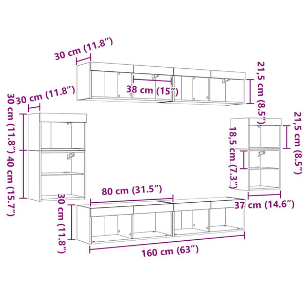 TV-Schrank-Set Wandmontiert Artisan-Eiche 8-teilig