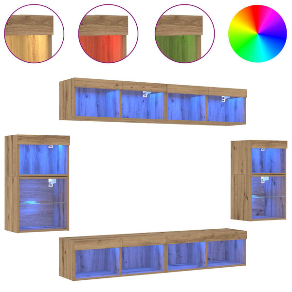 TV-Schrank-Set Wandmontiert Artisan-Eiche 8-teilig