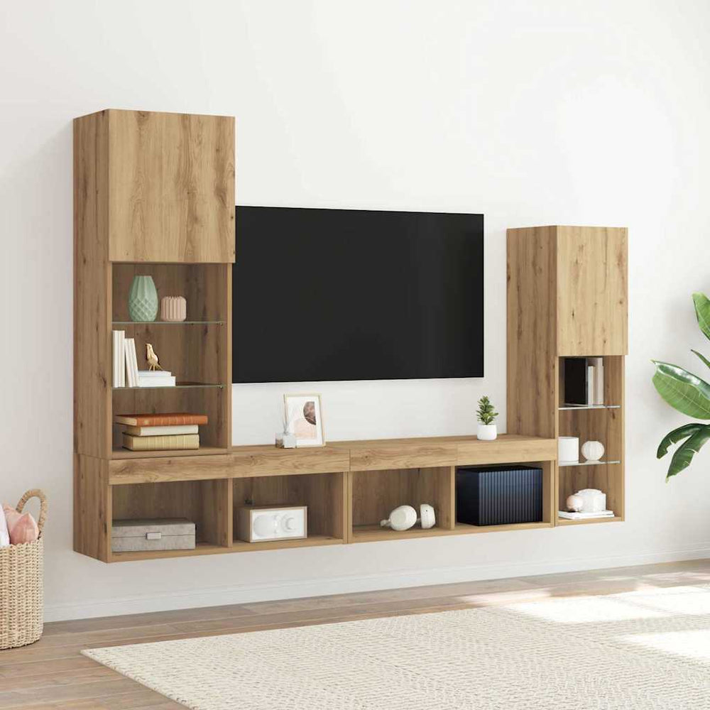 vidaXL Meuble TV 4 pcs Chêne artisanal Bois d'ingénierie