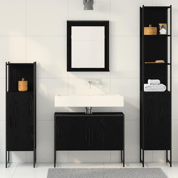Schwarzes Badezimmermöbel-Set mit Regal, 4-teilig