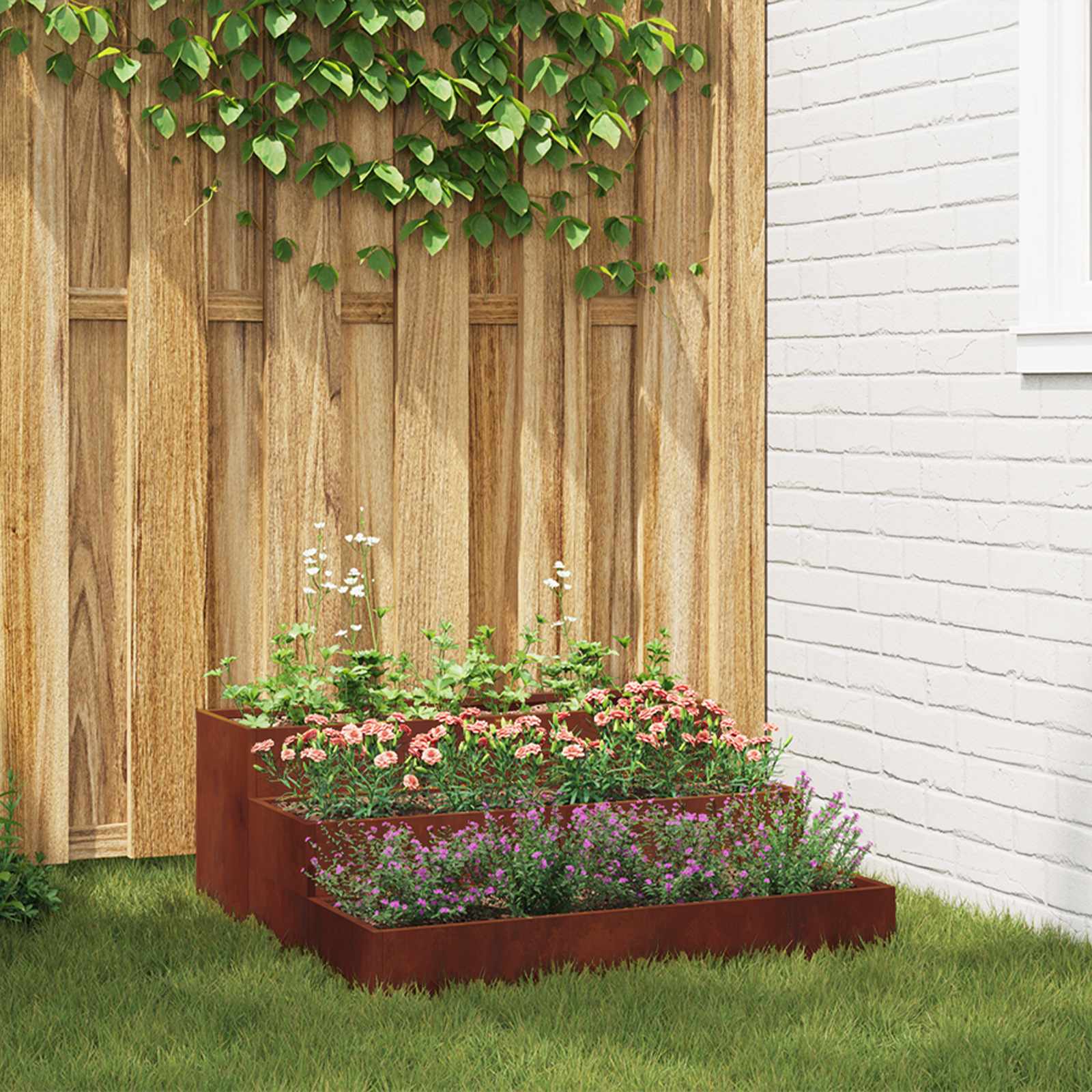 Rostiges Garten Pflanzgefäß 90x90x35cm