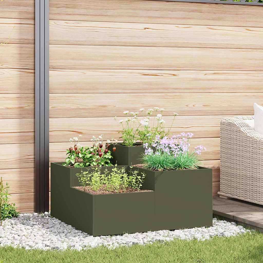 Olivgrüner Stahl Gartenblumentopf 80x80x48cm