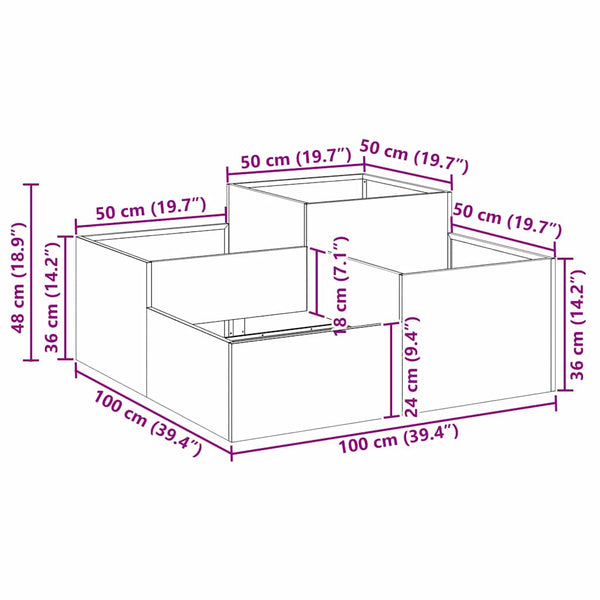 Silberner Gartenblumentopf, 100x100x48cm, Stahl