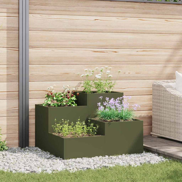 Olivgrüner Gartenblumentopf Stahl 80x80x60cm