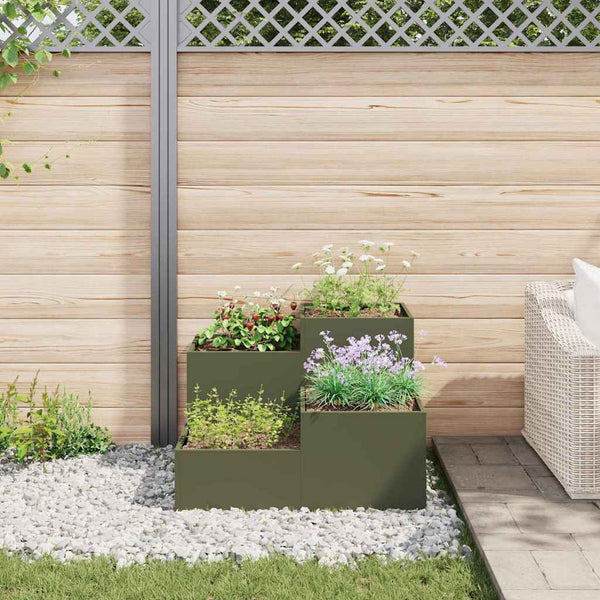Olivgrüner Gartenblumentopf Stahl 80x80x60cm