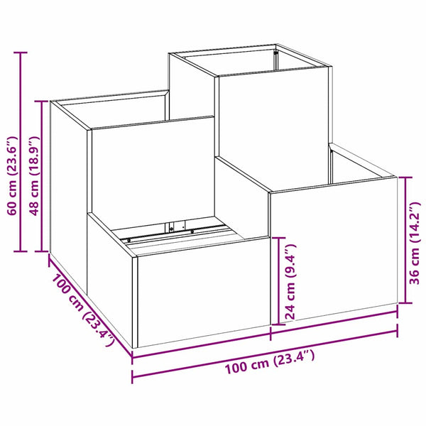Rostiger Gartenblumentopf 100x100x60cm