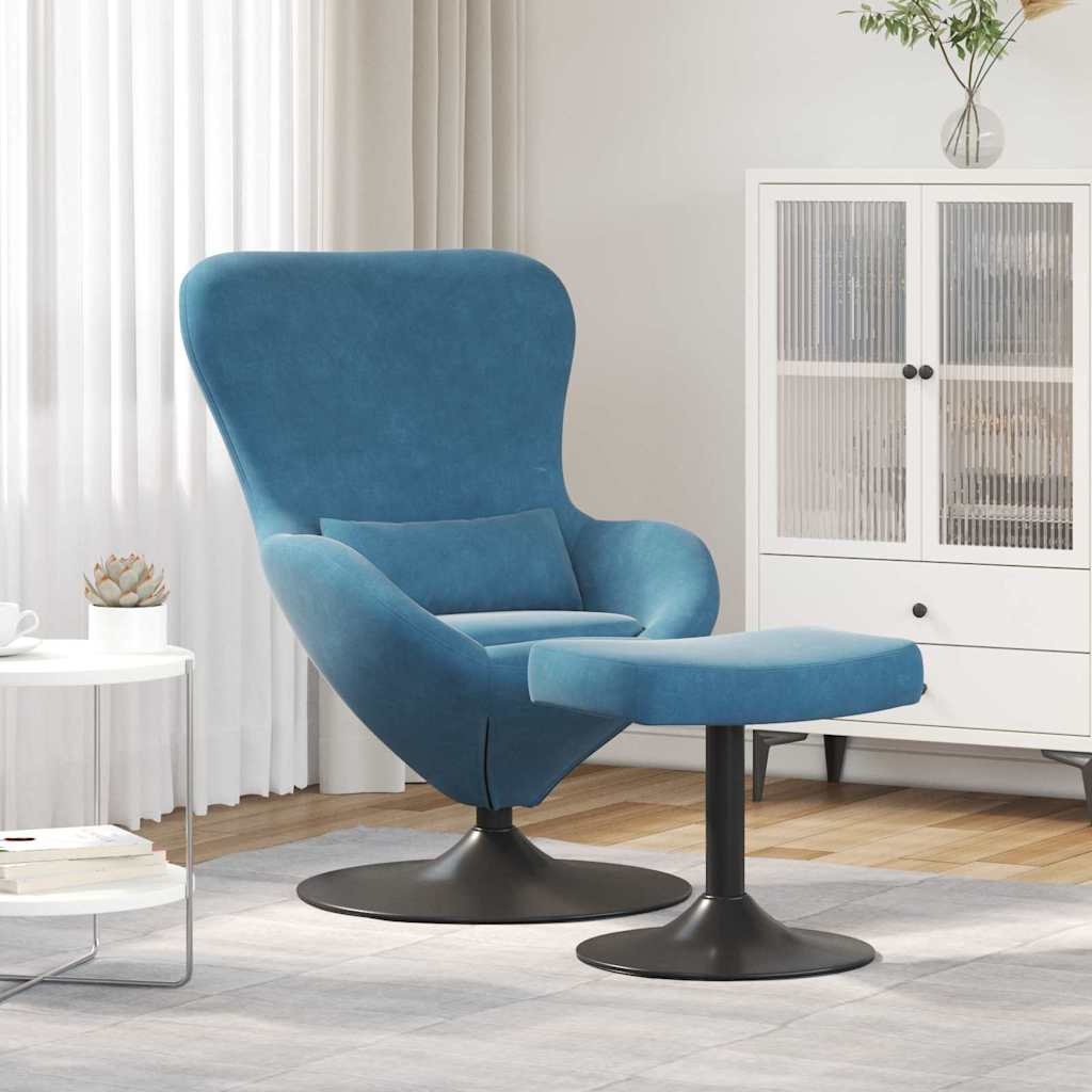Eierstuhl Blau Samt mit Hocker