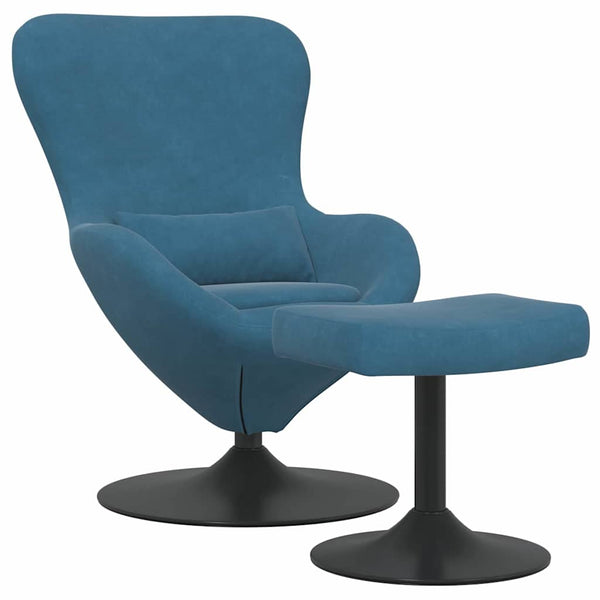 Eierstuhl Blau Samt mit Hocker