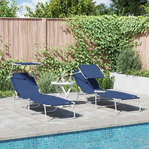 2er Set Sonnenliege Blau Polyester