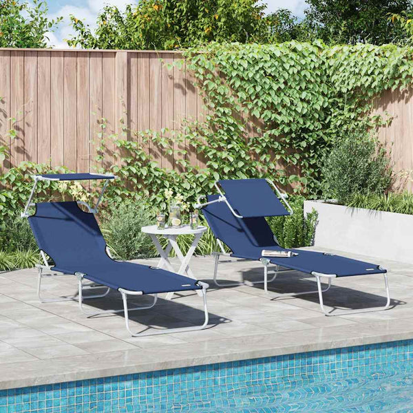 2er Set Sonnenliege Blau Polyester