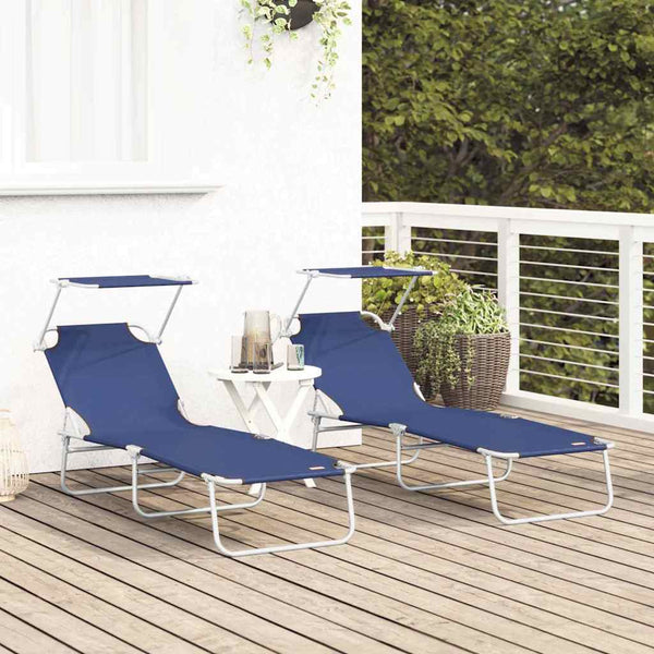 2er Set Sonnenliege Blau Polyester
