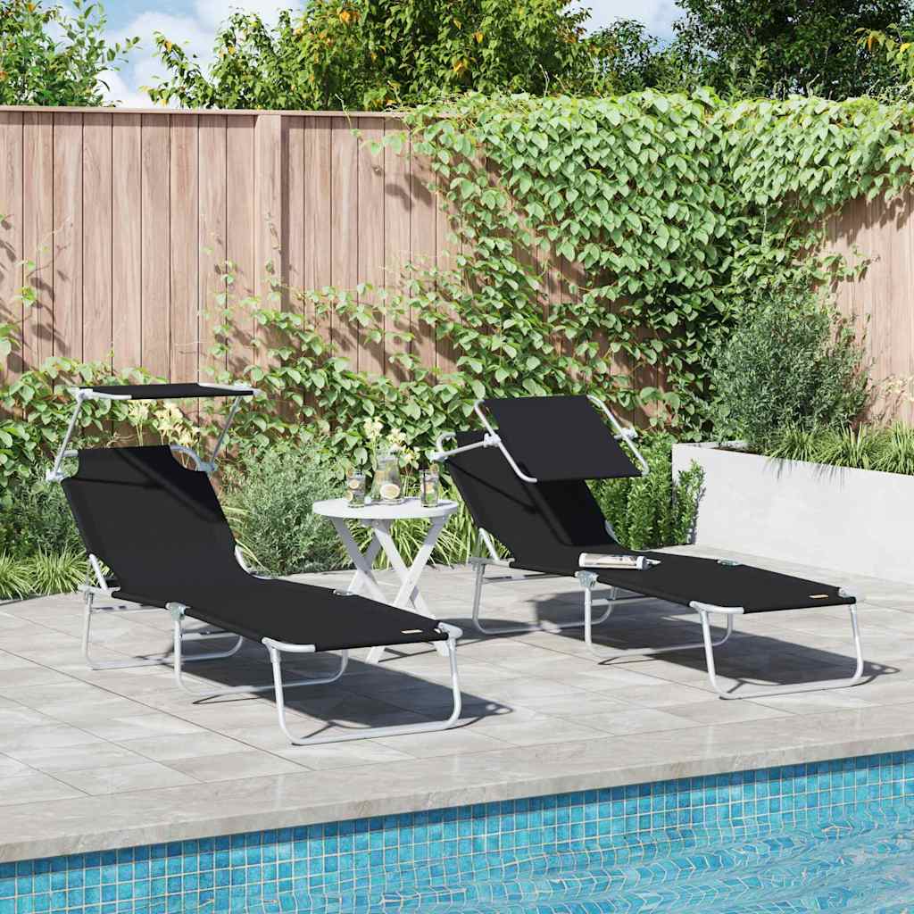 Sonnenliege 2er Set Schwarz Polyester