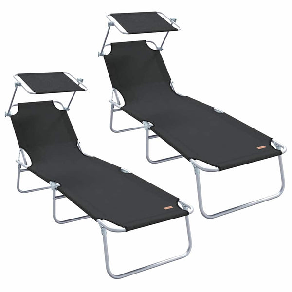 Sonnenliege 2er Set Schwarz Polyester