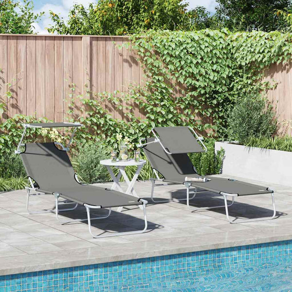Sonnenliege 2er Set Grau Polyester
