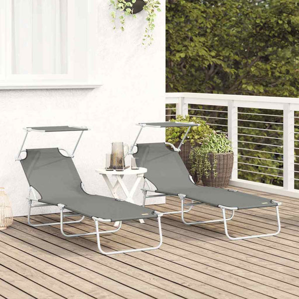 Sonnenliege 2er Set Grau Polyester