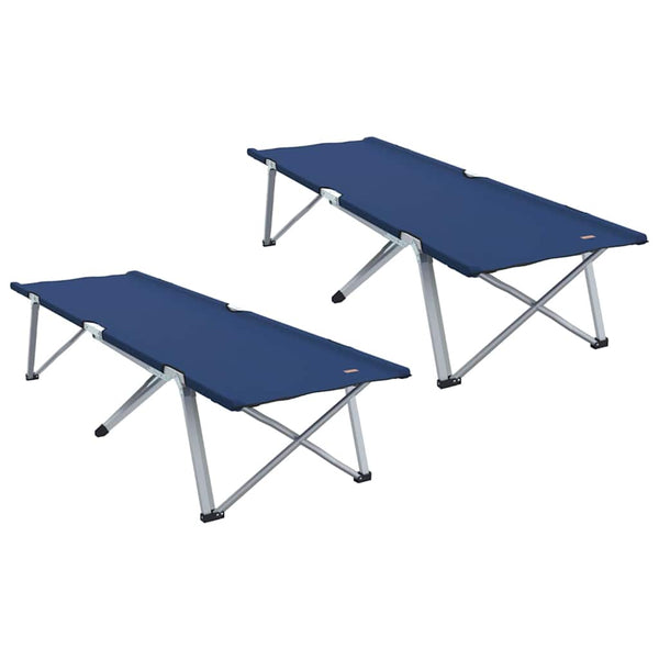 vidaXL Lit de camp pliant 2 pcs Bleu 194 x 62,5 x 42,5 cm