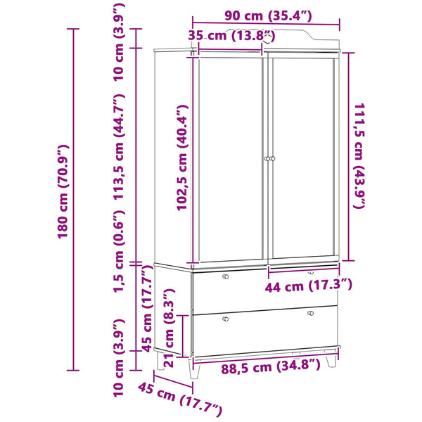 Kreidetafel Kleiderschrank Weiß 90x45x180cm