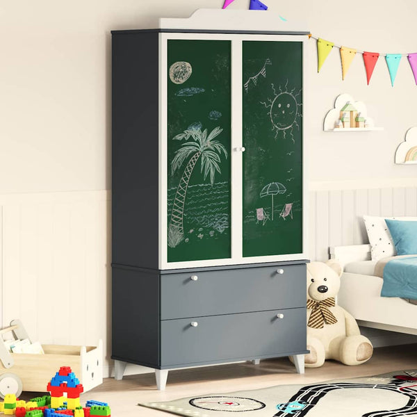 Kreidetafel Kleiderschrank Grau/Weiß 180cm