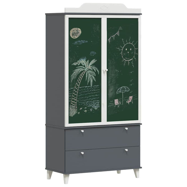 Kreidetafel Kleiderschrank Grau/Weiß 180cm