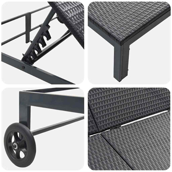 Schwarze Poly-Rattan Sonnenliege