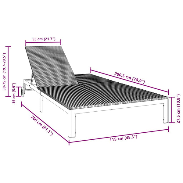 Schwarze Poly-Rattan Sonnenliege
