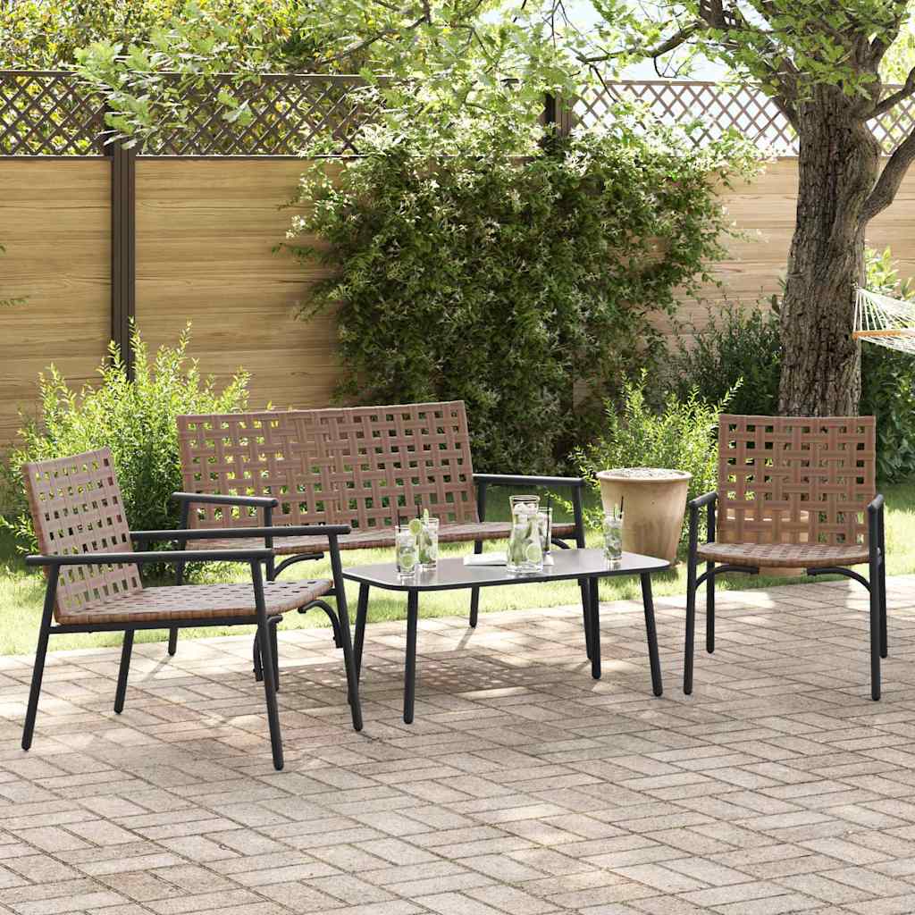 4-teilige Garten Essgruppe Braun Poly-Rattan