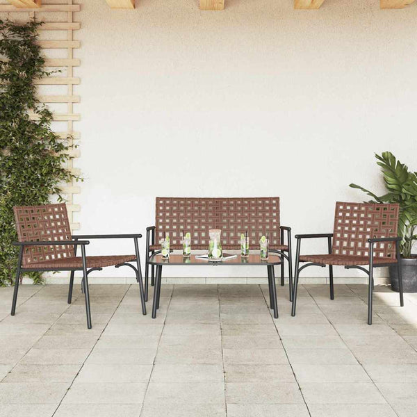 4-teilige Garten Essgruppe Braun Poly-Rattan