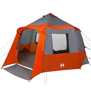 12-Personen Kabinen Zelt Grau/Orange 405x405x273cm