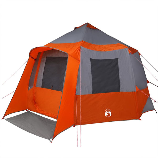 12-Personen Kabinen Zelt Grau/Orange 405x405x273cm