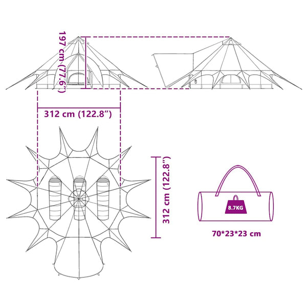 3-Personen Teepee Zelt Grau/Orange