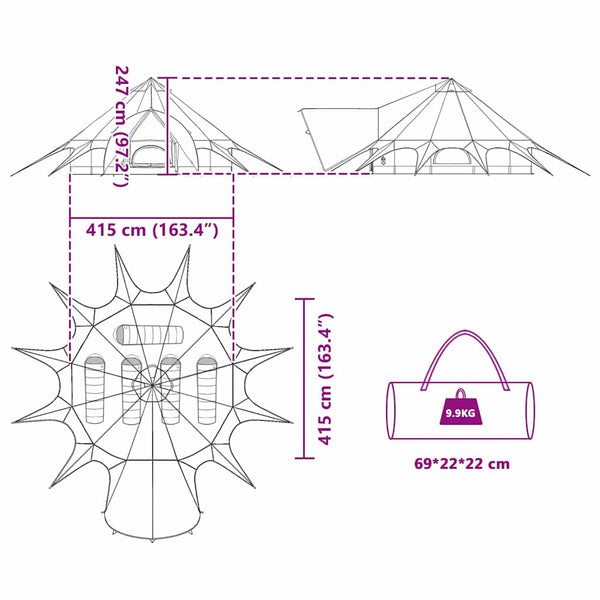 Tipi Zelt für 5 Personen, Blau/Grau
