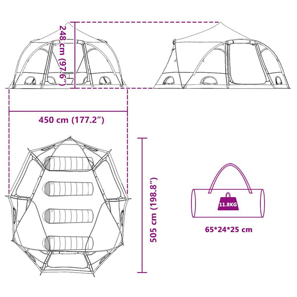 4-Personen Dome Zelt mit Dach, Grün