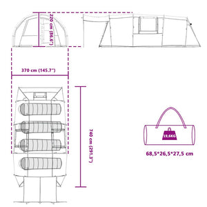 4-Personen Tunnelzelt mit Dach, Grün/Weiß