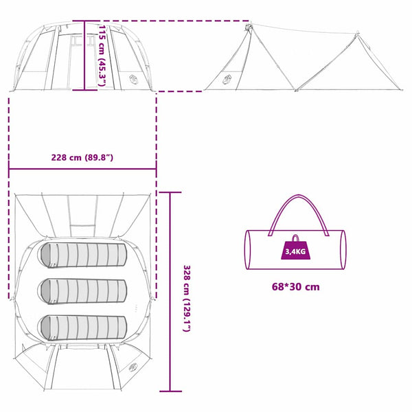 3-Personen Tunnelzelt Blau/Grau