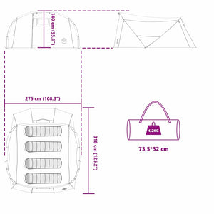 4-Personen Tunnelzelt mit Vordach, Blau/Grau