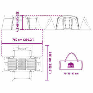 vidaXL Tente familiale pour 12 personnes vert et blanc 760 x 645 x 230 cm