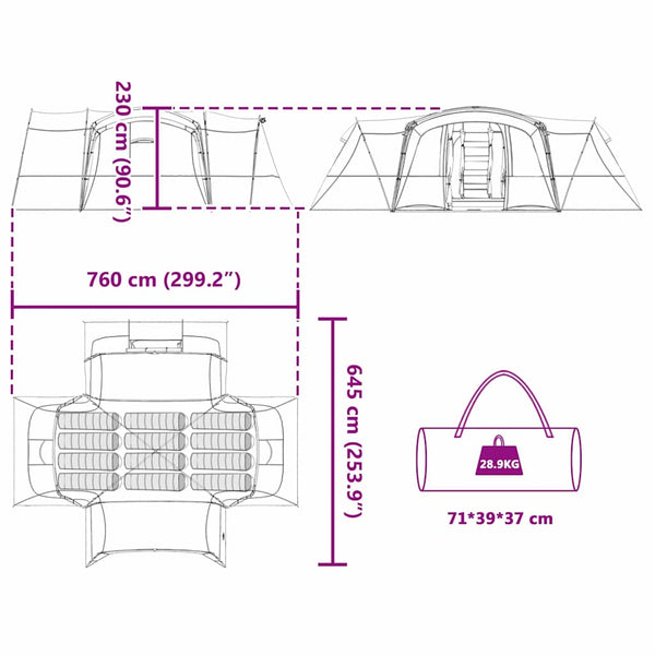 vidaXL Tente familiale pour 12 personnes vert et blanc 760 x 645 x 230 cm