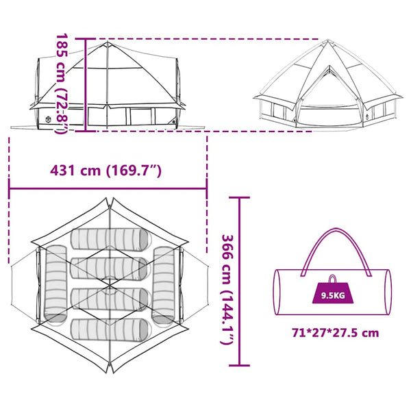 Tipi Zelt für 6 Personen Grau/Orange