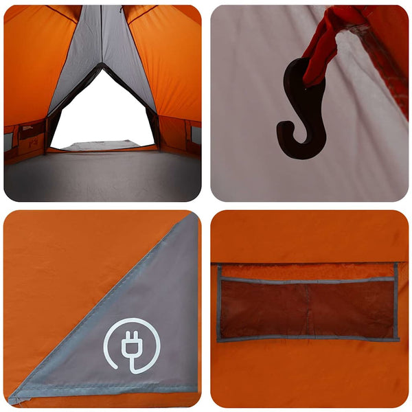 vidaXL Tente tipi 4 personnes gris et orange 388 x 320 x 169 cm