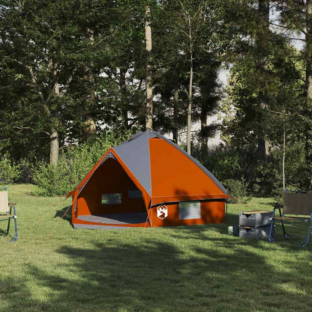vidaXL Tente tipi 4 personnes gris et orange 388 x 320 x 169 cm